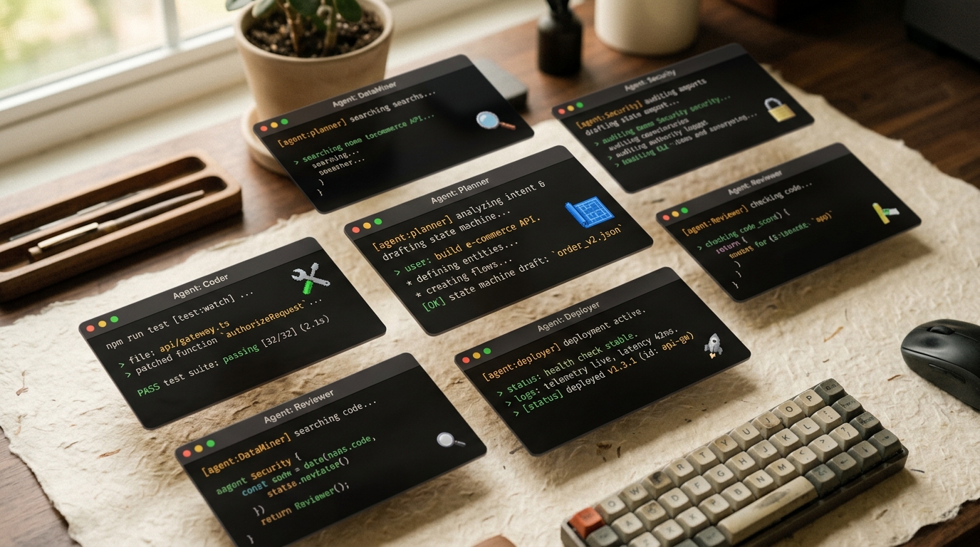 Multiple floating terminals running coordinated AI agents